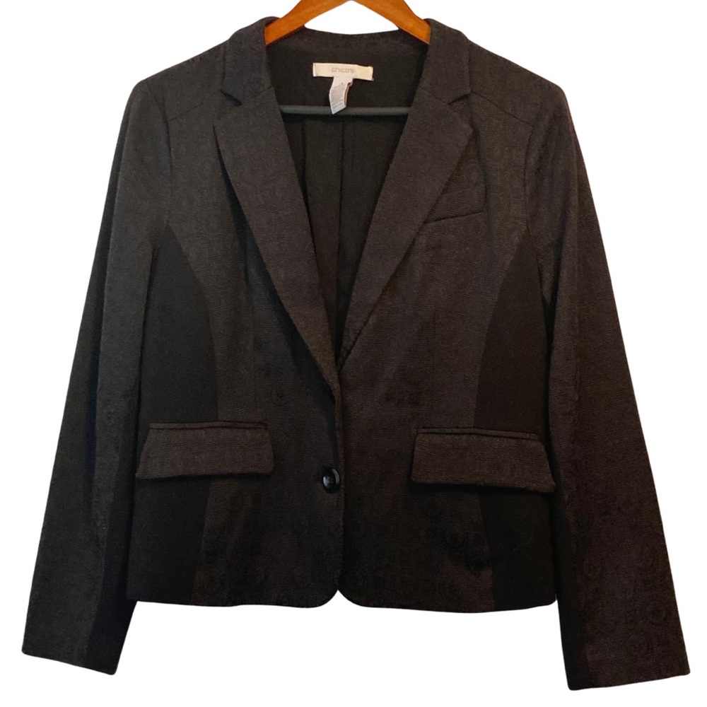CHICO'S Black Brocade Blazer Coat Size 1X